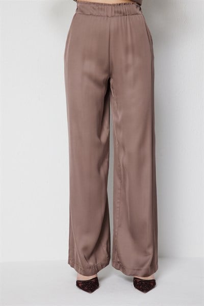 On Saten Kumaşlı Beli Lastikli Pantolon MOCCA