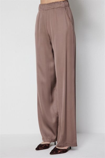 On Saten Kumaşlı Beli Lastikli Pantolon MOCCA