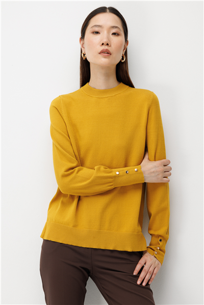 On Sıfır Yaka Basic Triko Kazak Olive