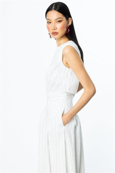 On Sıfır Yaka Çizgili Crop Bluz BEYAZ