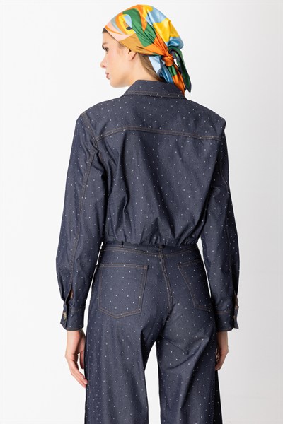 On Taş Detaylı Crop Ceket INDIGO