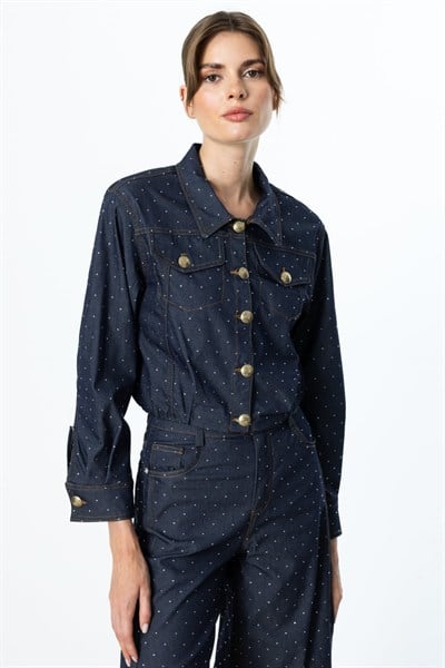 On Taşlı Crop Denim Ceket INDIGO
