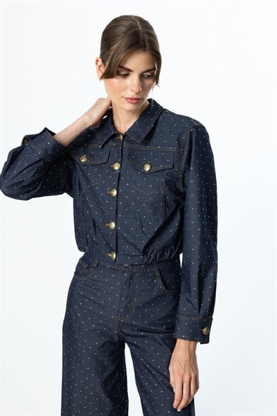 On Taşlı Crop Denim Ceket INDIGO