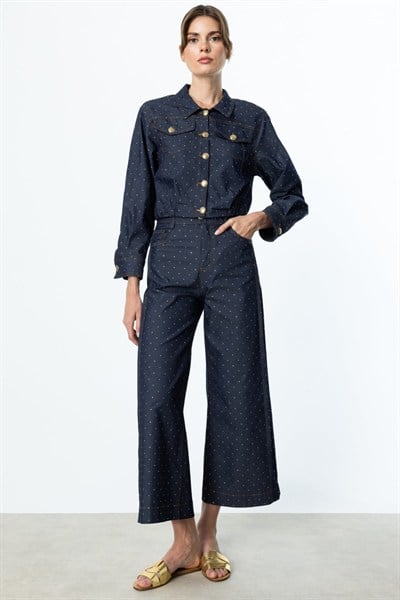 On Taşlı Crop Denim Ceket INDIGO