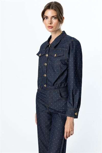 On Taşlı Crop Denim Ceket INDIGO
