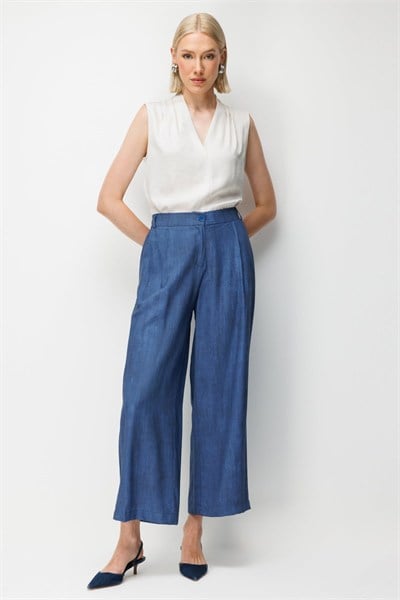 On Tek Pile Bol Paça Pantolon INDIGO