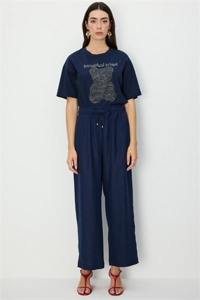 On Tek Pile Bol Paça Pantolon NAVY
