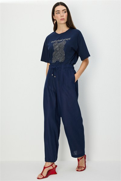 On Tek Pile Bol Paça Pantolon NAVY