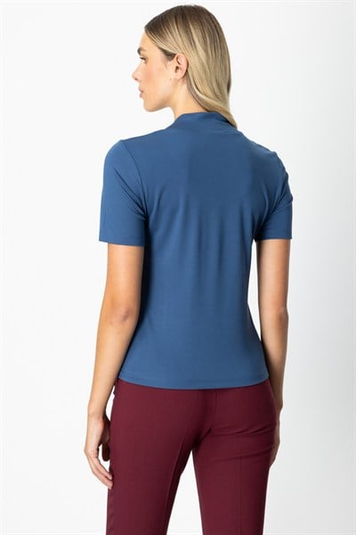 On V Yaka Dikişli Basic Tişört INDIGO