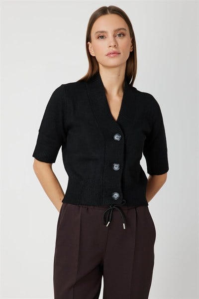 On V Yaka Ribanalı Hırka Siyah