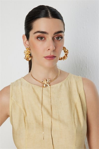 On Volanlı Kolsuz Crop Bluz SARI