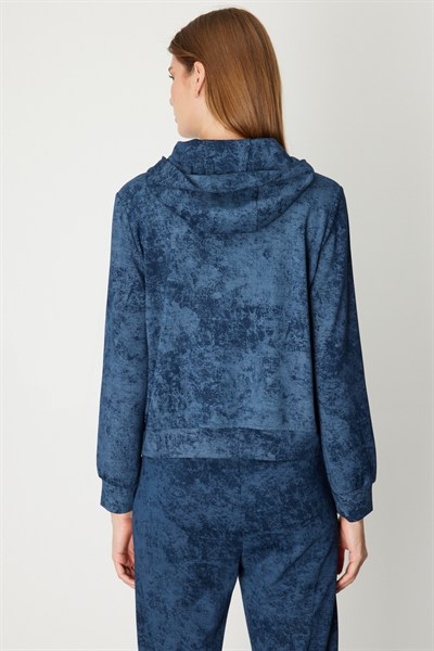 On Yakası Fermuarlı Batik Desenli Eşofman Üstü INDIGO