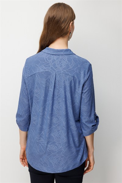 On Yarım Kollu İşlemeli Bluz INDIGO