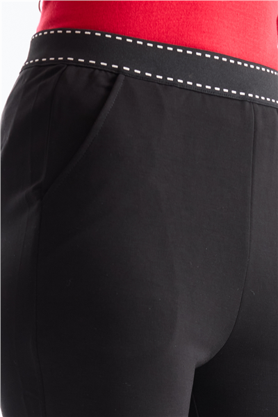 On Beli Lastikli İspanyol Paça Pantolon Siyah