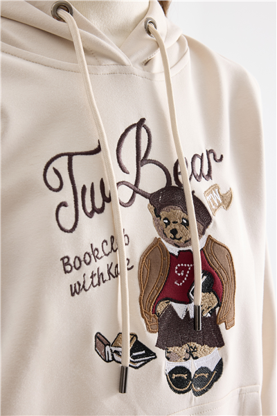 On Ayıcık Baskılı Kapüşonlu Sweatshirt Stone