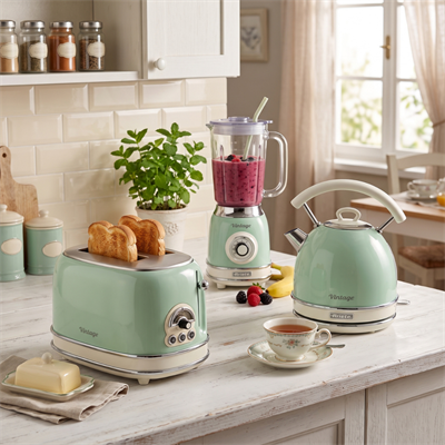 Ariete Vintage Kahvaltı Seti Yeşil Smoothie Blender 0583/04 + Dom Su Isıtıcı 2877/04 + 2 Dilim Ekmek Kızartma Makinesi 0155/14