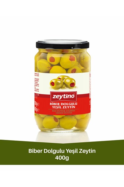 Biberli Yeşil Zeytin 400 gr (141/160) 4XL Cam Kavanoz