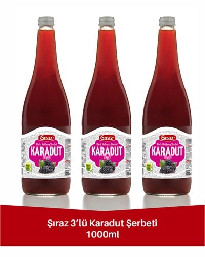 Doğal Karadut Şerbeti 1 Litre Cam Şişe 3'lü