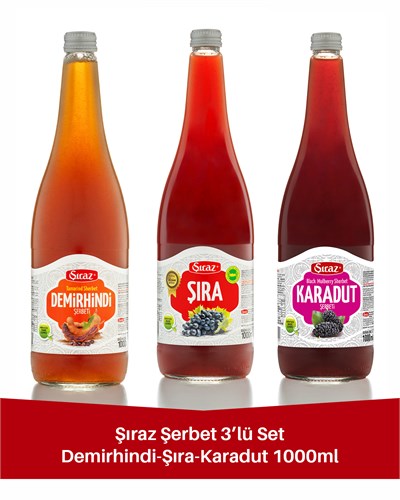 Doğal Karadut Şerbeti 1 Litre & Doğal Üzüm Şırası 1 Litre & Doğal Demirhindi Şerbeti 1 Litre 3lü Set