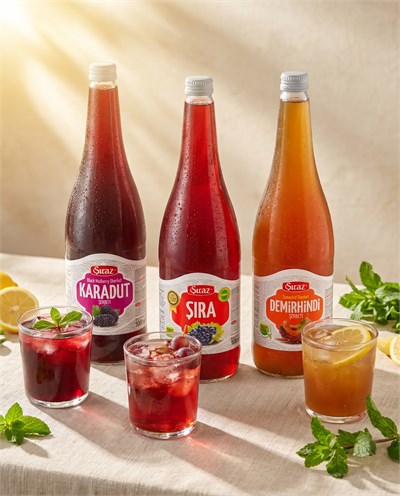 Doğal Karadut Şerbeti 1 Litre & Doğal Üzüm Şırası 1 Litre & Doğal Demirhindi Şerbeti 1 Litre 3'lü Set