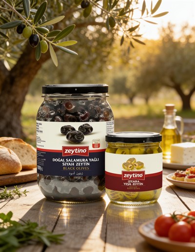 Gemlik Siyah Zeytin Salamura Yağlı 1 kg (351/410) 2XS-3XS & Izgara Yeşil Zeytin 200 gr Cam Kavanoz