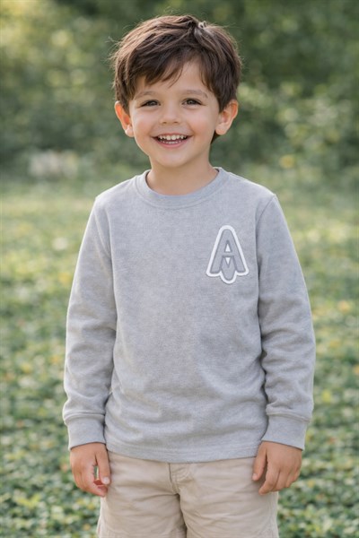 Erkek Çocuk Jakarlı Gri Örme Sweatshirt