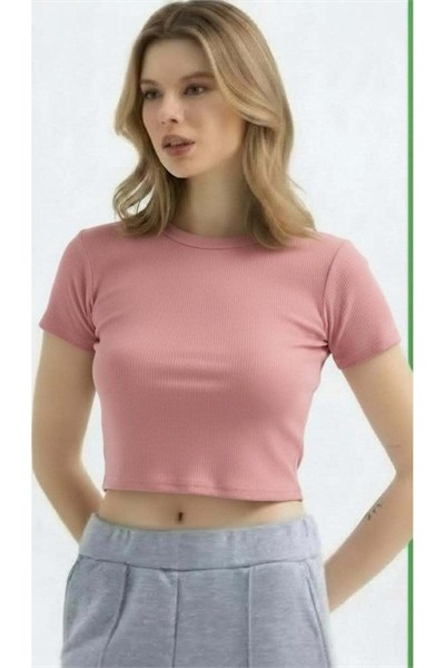 Kadın Bisiklet Yaka Kısa Kollu Crop Body