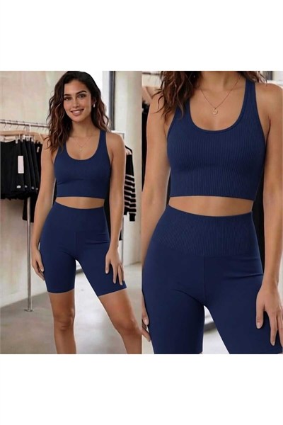 Kadın Fitilli Yüksek Bel Toparlayıcı Crop & Şort Takım (2'li Set)