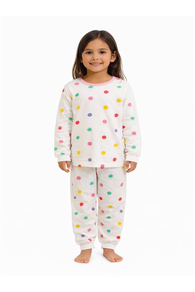 Renkli Puantiyeli Kız Çocuk Pijama Takımı