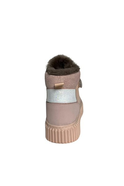 Kız Bebek Botu – Pudra-Gümüş Hakiki Deri, Doğal Kürklü