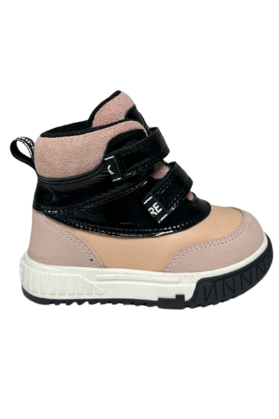 Kız Bebek Botu – Pembe-Siyah Hakiki Deri, Simli/Pullu Doku
