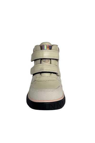 Kız Çocuk Botu – Pudra Pembe-Krem Hakiki Deri, Holografik N Logo