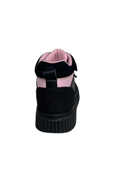 Kız Çocuk Botu – Siyah-Pembe Hakiki Deri, Simli/Pullu Panel