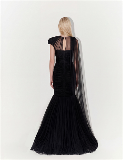 One-Shoulder Couture Structural Tulle Gown In Black