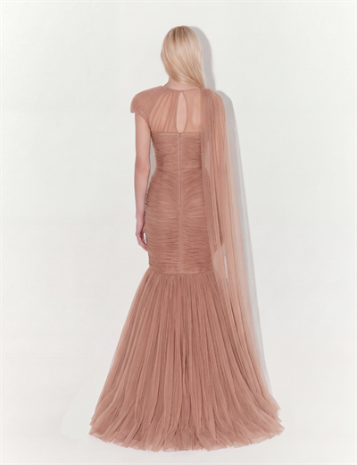 One-Shoulder Couture Structural Tulle Gown In Nude