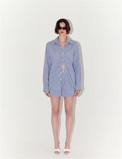 Relaxed Fit Gingham Shirt And Shorts Set In Blue and White