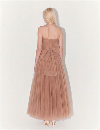 Strapless Midi Tulle Dress In Nude