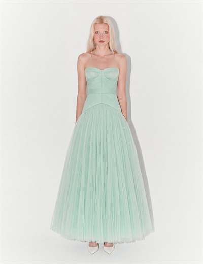 Strapless Midi Tulle Dress In Mint