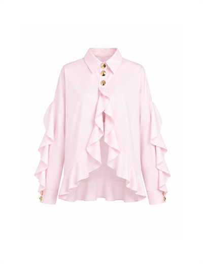 Ruffle Detaylı Pembe Gömlek