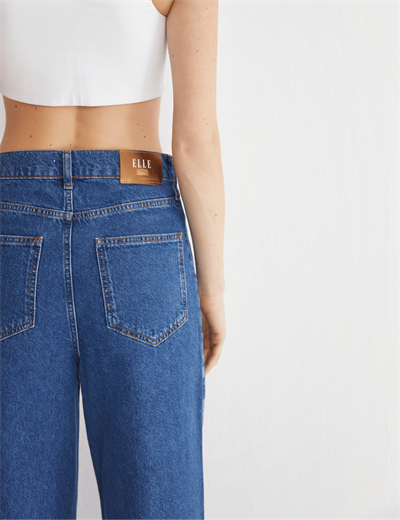 Leopar Şeritli Yüksek Bel Bol Paça Denim Jeans