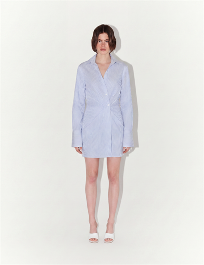 Striped Shirt Dress In Blue and White