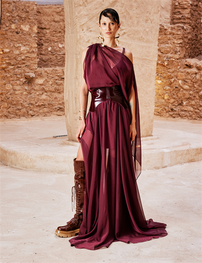 Tauria Maxi Elbise Bordo