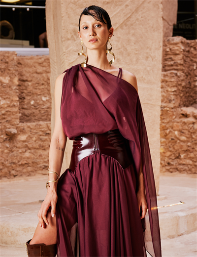 Tauria Maxi Elbise Bordo