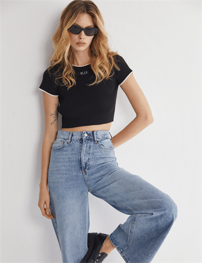 Yüksek Bel Bol Paça Açık Mavi Jeans