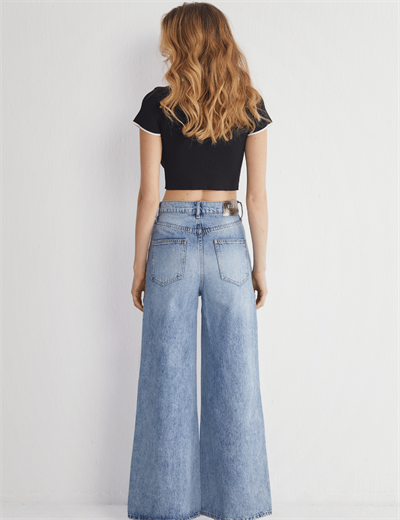 Yüksek Bel Bol Paça Açık Mavi Jeans