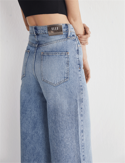 Yüksek Bel Bol Paça Açık Mavi Jeans