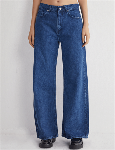 Yüksek Bel Geniş Paça Denim Jeans