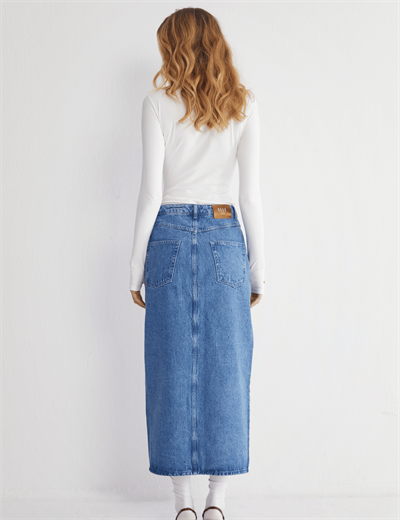 Yüksek Bel Yırtmaçlı Denim Etek