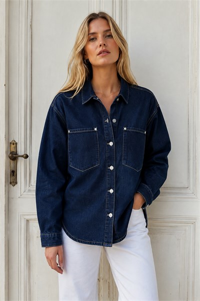 Oversize Lacivert Denim (kot) Ceket