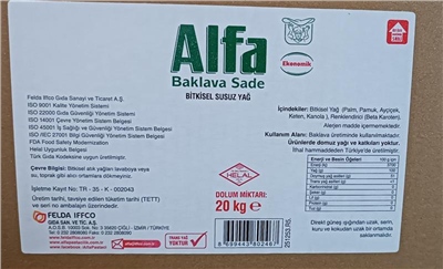 Alfa Yağ Baklavalık Eco Sade   (20 KG)
